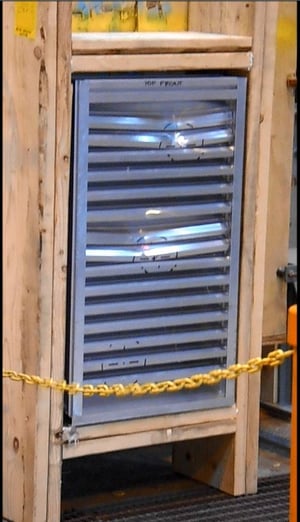 Sample louvers are struck with a 2" x 4" missile made of timber, to simulate windborne debris