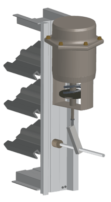 Pneumatic actuators use pressurized air to open and close adjustable blades.