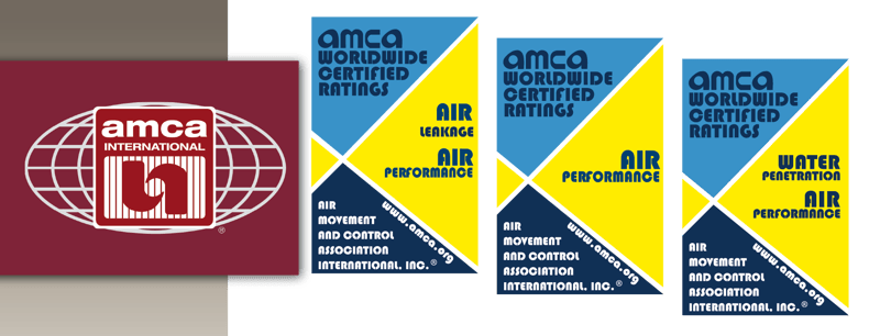 The logo for AMCA beside three AMCA CRP seals