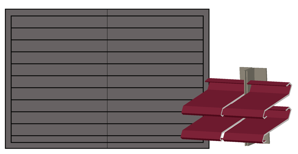 Illustration of a louver with a hidden mullion beside an illustration of a vertical blade support