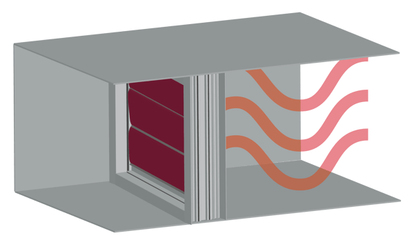 An insulated control damper, closed and blocking heat transfer