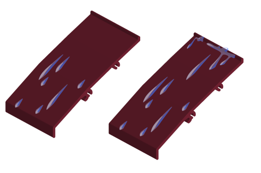 Two straight blades demonstrating water penetration