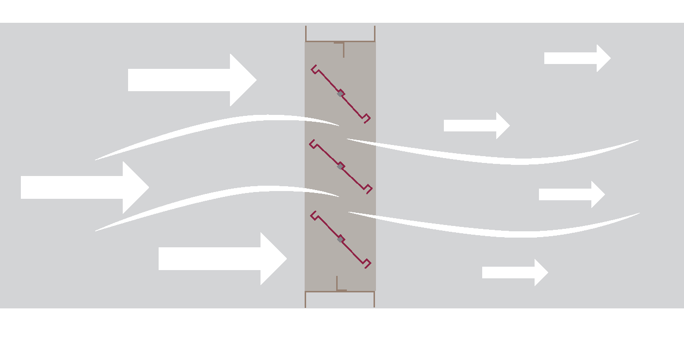Illustration of a modulating damper, modulating an air stream in a duct