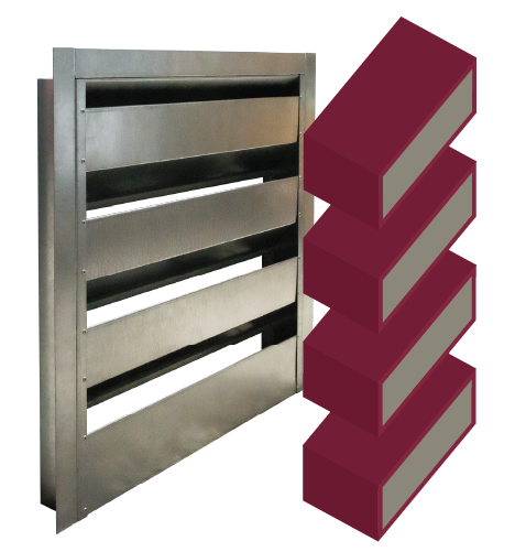 An acoustic louver by an illustration of acoustic louver blades