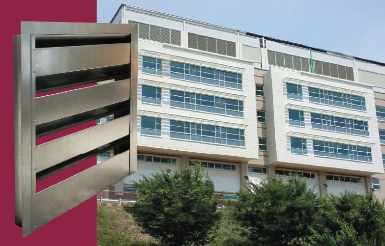 An acoustic louver and a building with louvers installed