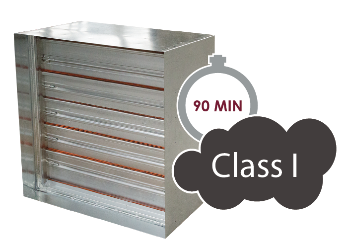 A combination fire-smoke damper rated for 90 minutes of fire resistance and Class 1 smoke leakage