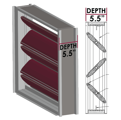 A damper with a frame depths of 5.5 inches