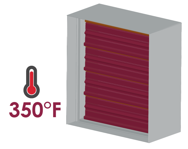 A smoke damper rated for 350 degrees Fahrenheit