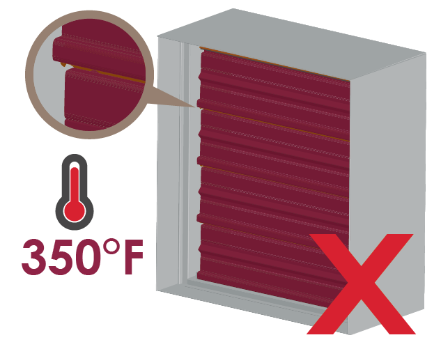 A smoke damper with broken blade seals