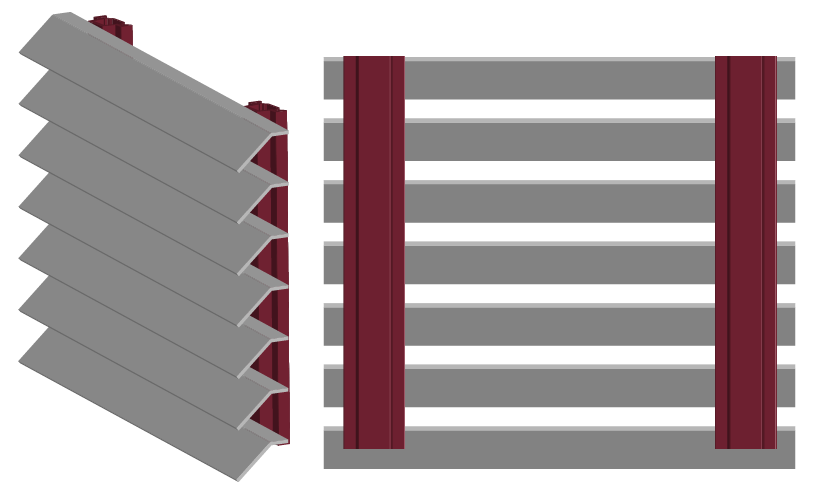 Illustration of an architectural louver with vertical blade supports