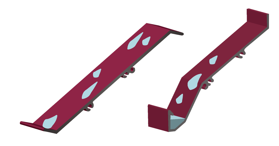 Illustration of two louver blades, one straight blade and one drainable blade