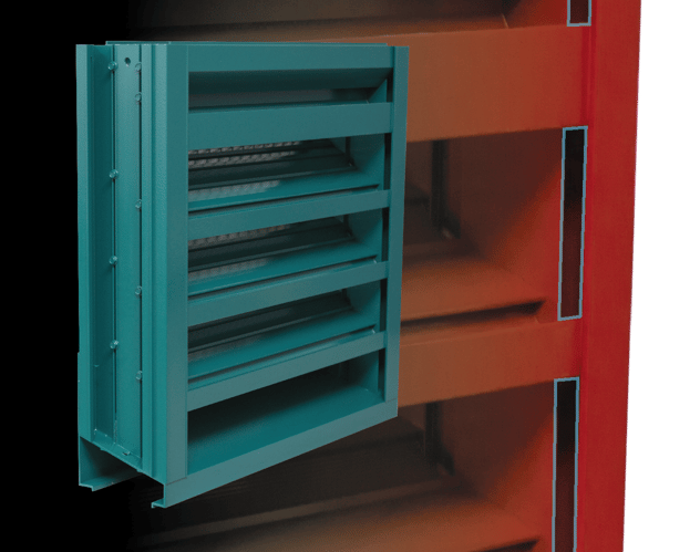 A drainble louver with its drain channels highlighted