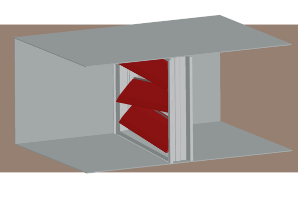 Illustration of a damper with broken, unseated blades, indicating a failure from excessive airflow