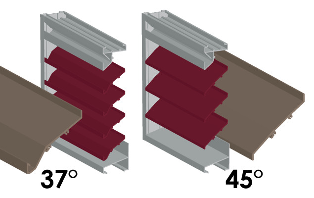 Two louvers with different blade angles: one is 37 degrees and the other is 45 degrees