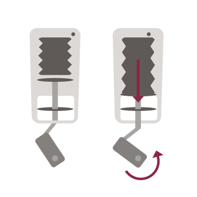 Two illustrations demonstrating a pneumatic actuator