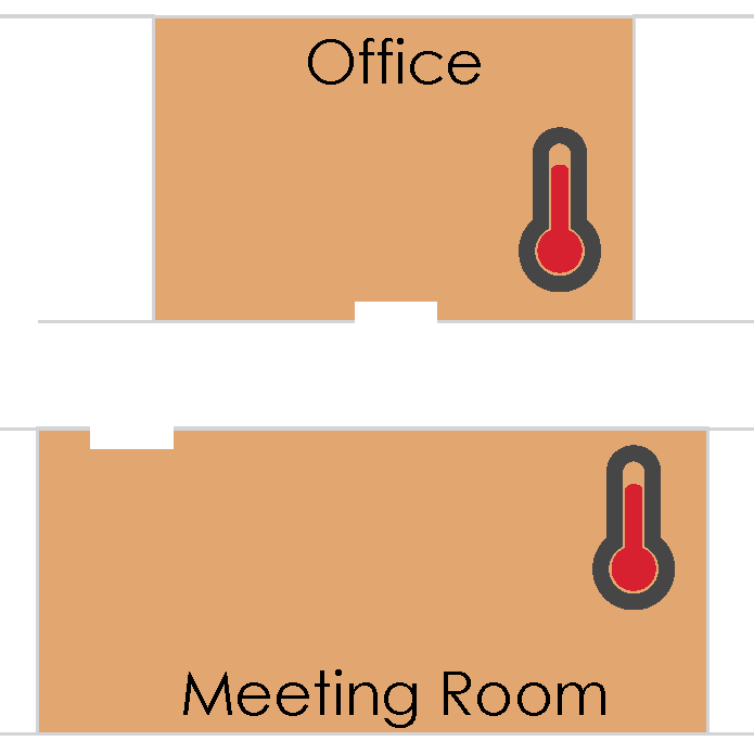 An illustration of an occupied office and an occupied meeting room