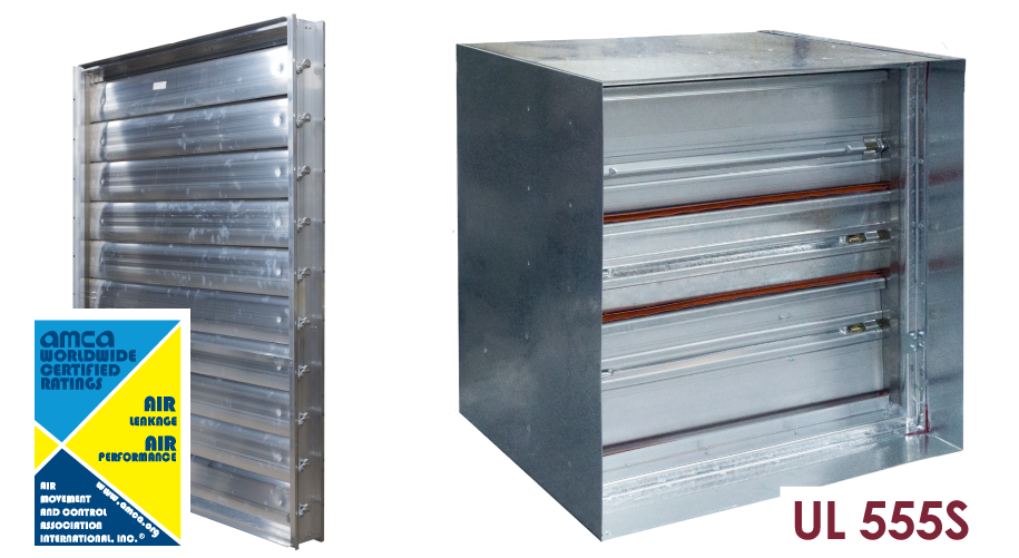 A control damper with an AMCA seal and a smoke damper tested for UL 555S