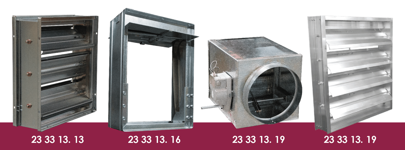 A line of dampers with their MasterSpec numbers listed below