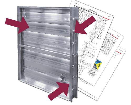 A damper with arrows pointing to several of it components