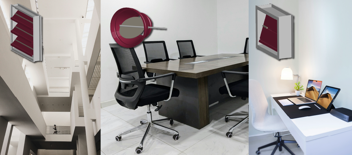 Three control dampers in three office spaces.