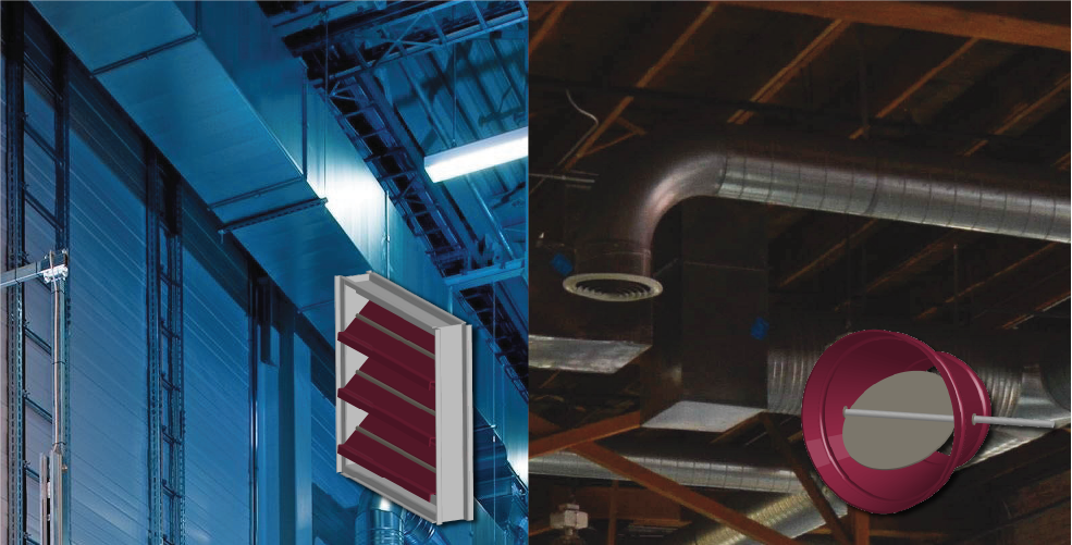 A rectangular damper for rectangular ducts and a round damper for spiral ducts