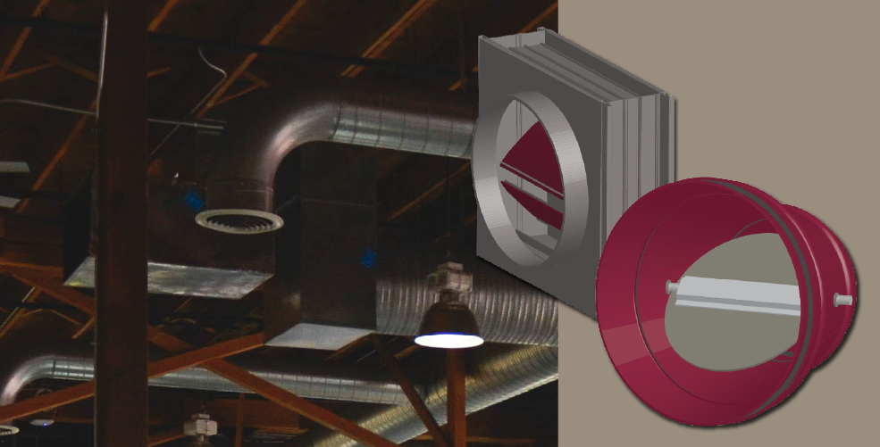 Round dampers beside a spiral duct