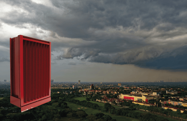 EA662VSL louver beside a picture of an incoming storm