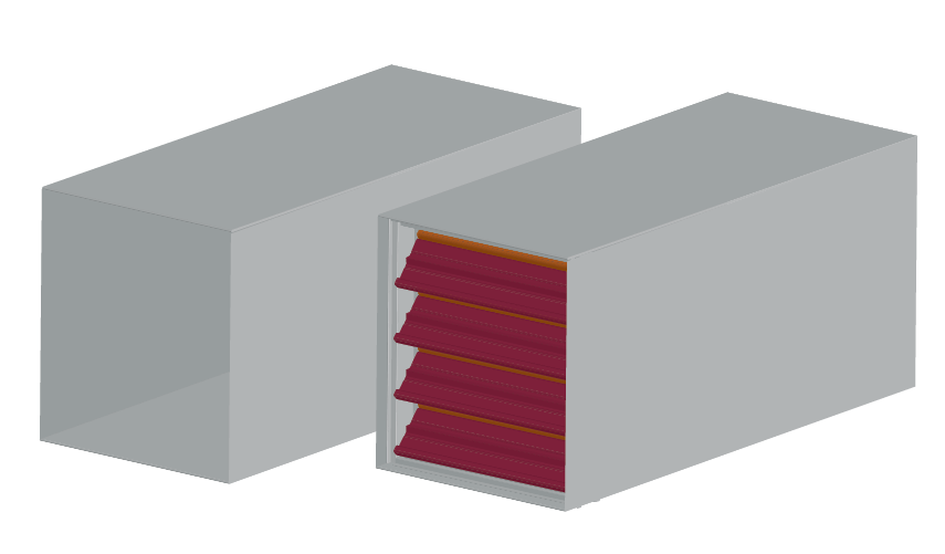Illustration of a damper in a duct with the duct removed on one side