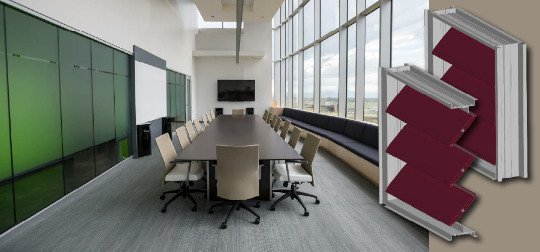 Image of an office with an illustration of two dampers