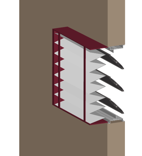 Illustration of a louver with a filter rack installed in a wall opening