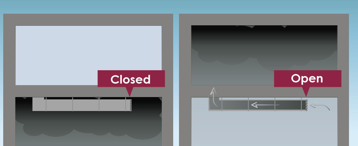 Two illustrations demonstrating smoke control