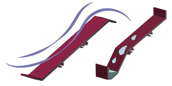 A flat louver blade beside a drainable louver blade