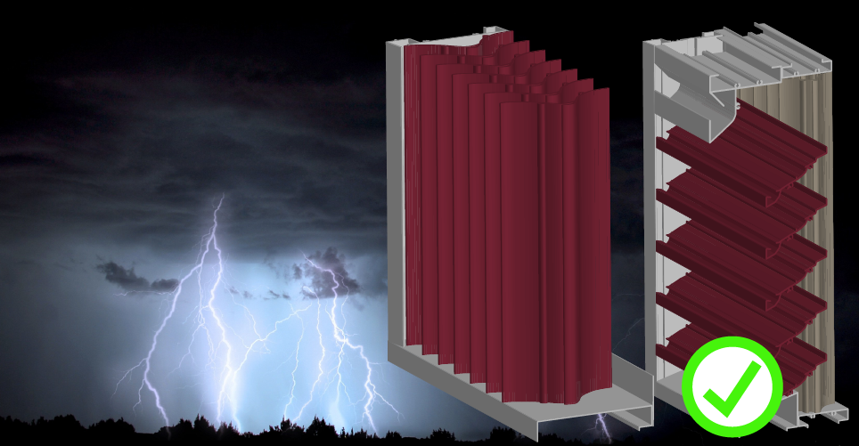Illustrations of two louvers with a storm in the background