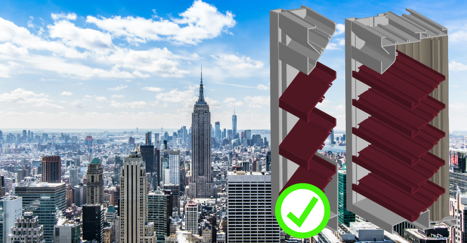 Illustration of two louvers with a cityscape in the background