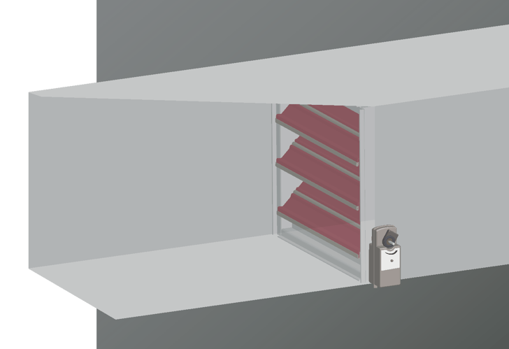 Illustration of a damper in a duct with an on-jamb actuator