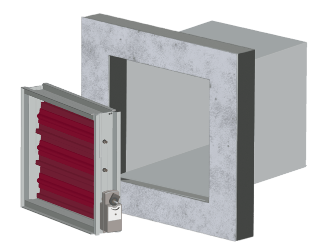 Illustration of a damper with an actuator, ready to be installed