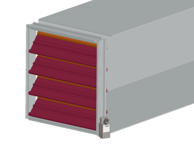 Illustration of a damper with an actuator installed on a duct opening