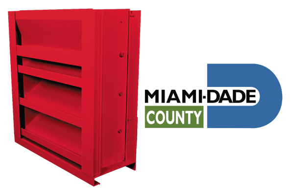 Hurricane louver beside the Miami-Dade County logo