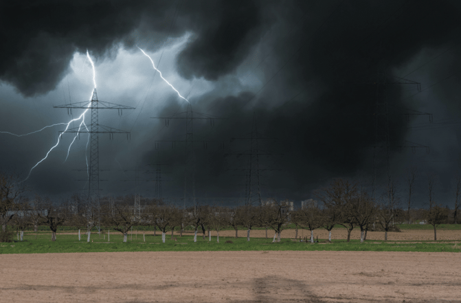 Lightining strikes as a storm approaches