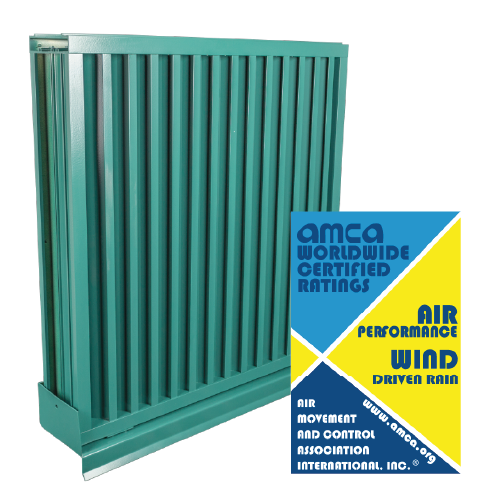 A wind driven rain louver with an AMCA seal for Wind Driven Rain