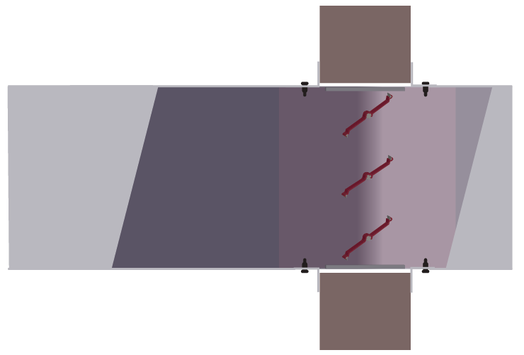 Illustration of pressure drop along the damper's face