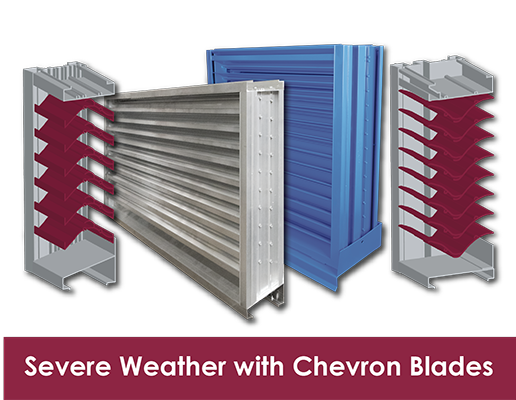 Severe weather louvers with chevron blades provide excellent protection with minimal impact on air performance. 