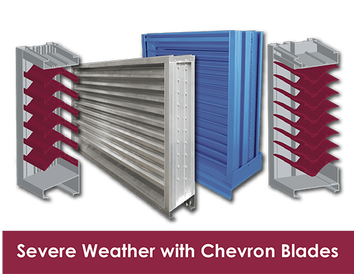 Severe weather louvers with chevron blades