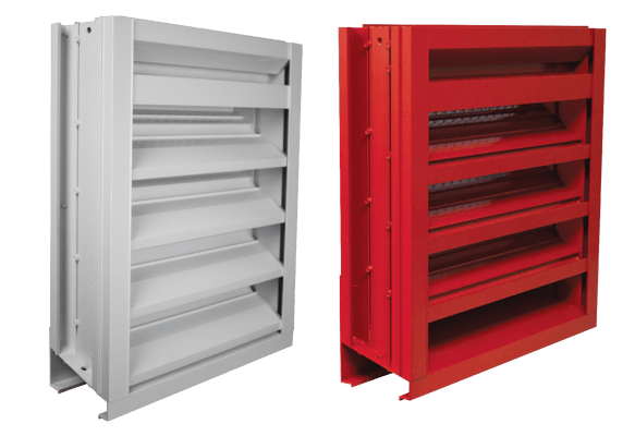 Two louvers, one with drainable blades and one with non-drainable blades