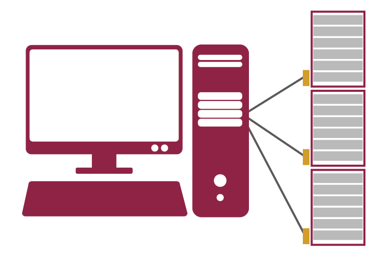 A computer connected to several damper actuators