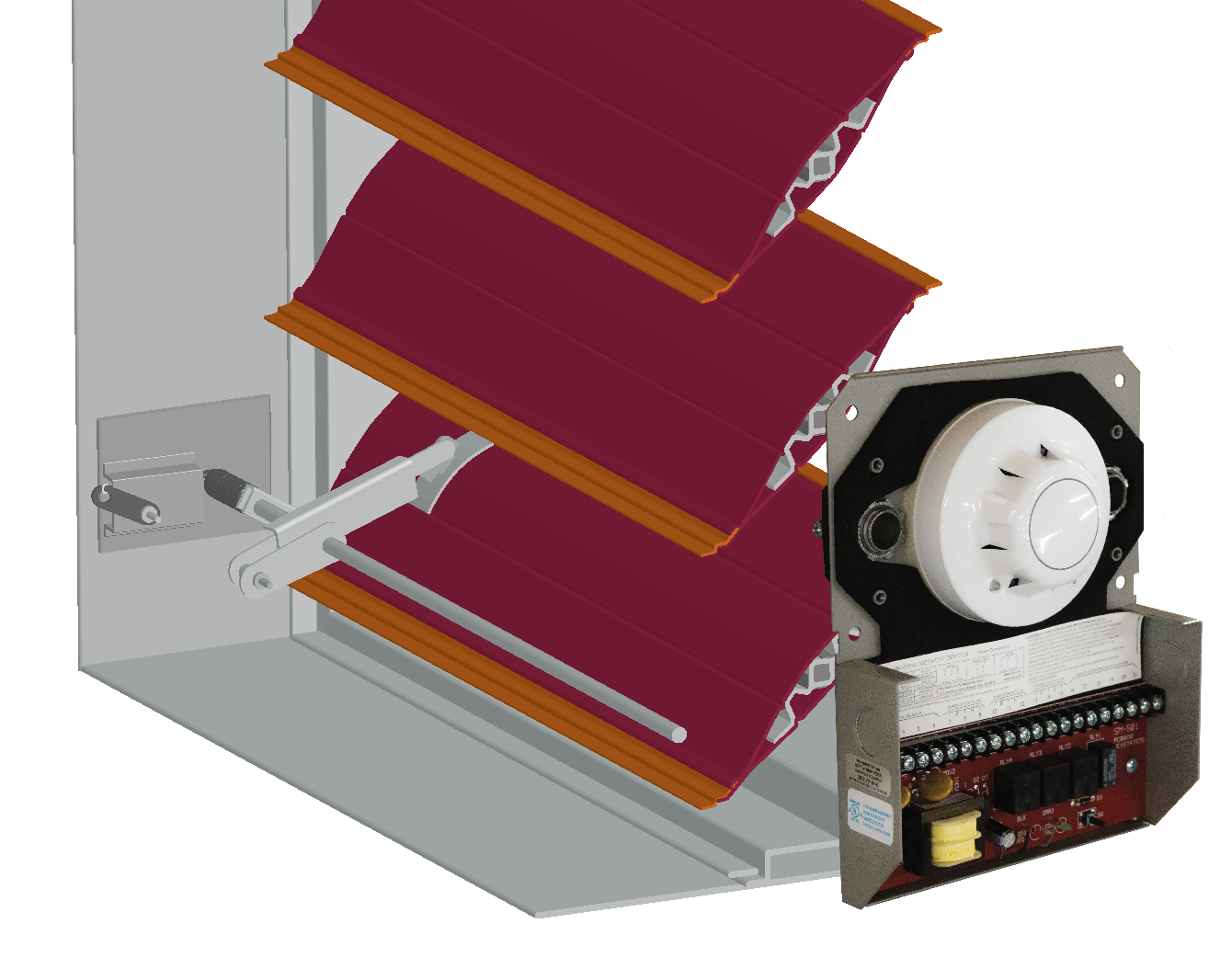 Combination fire-smoke damper with a fusible link and a smoke detector